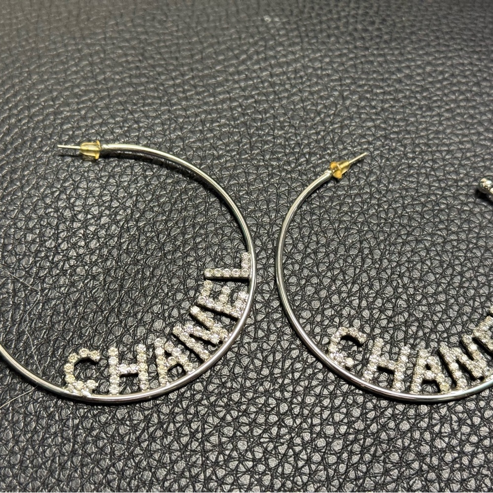 Silver CC Logo Fashion Hoop Earrings